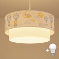Brilagi - LED bērnu piekaramā lampa ar vadu BOBO 1xE27/60W/230V Ø40 cm balta/bēša/ar dzīvnieku rakstu