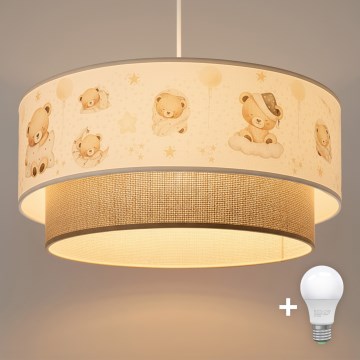 Brilagi - LED bērnu piekaramā lampa BOBO, 1xE27/10W/230V, Ø 40 cm, balta/bēša/ar lācīšiem