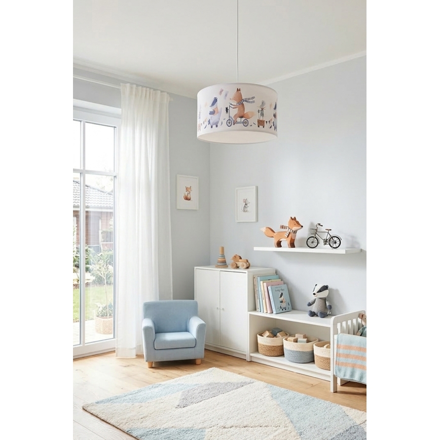 Brilagi - LED bērnu piekaramā lampa BOBO 1xE27/60W/230V Ø 35 cm balta/dzīvnieciņi