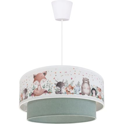 Brilagi - LED bērnu lustra uz kabeļa BOBO 1xE27/60W/230V Ø 40 cm balta/zaļa/ar dzīvnieku motīviem