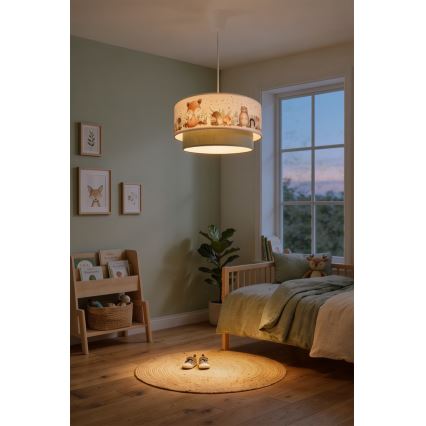 Brilagi - LED bērnu lustra uz kabeļa BOBO 1xE27/60W/230V Ø 40 cm balta/zaļa/ar dzīvnieku motīviem