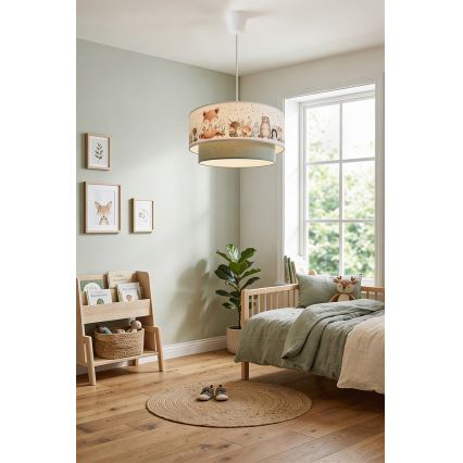 Brilagi - LED bērnu lustra uz kabeļa BOBO 1xE27/60W/230V Ø 40 cm balta/zaļa/ar dzīvnieku motīviem
