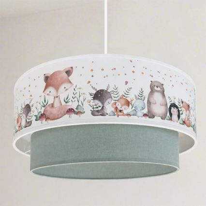 Brilagi - LED bērnu lustra uz kabeļa BOBO 1xE27/60W/230V Ø 40 cm balta/zaļa/ar dzīvnieku motīviem