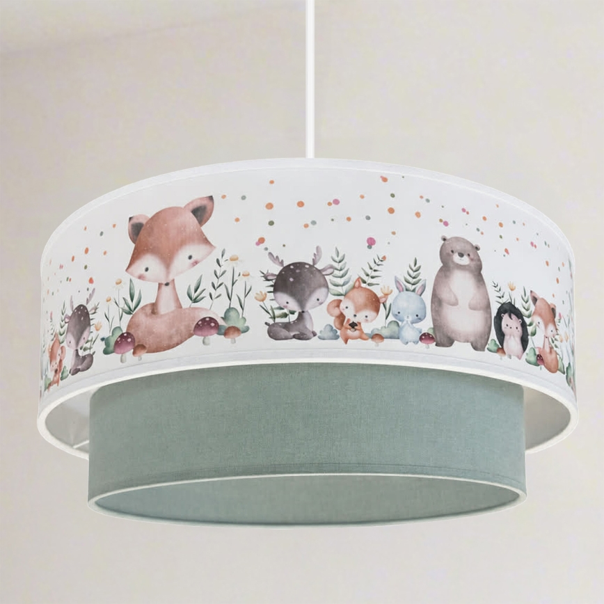Brilagi - LED bērnu lustra uz kabeļa BOBO 1xE27/60W/230V Ø 40 cm balta/zaļa/ar dzīvnieku motīviem