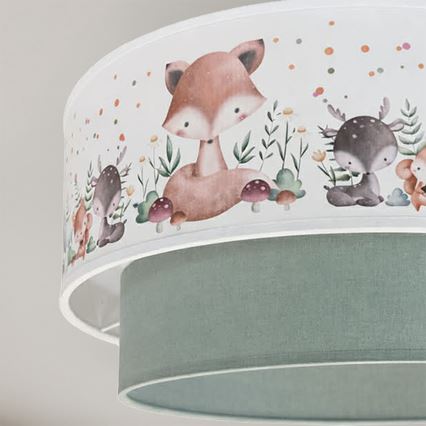 Brilagi - LED bērnu lustra uz kabeļa BOBO 1xE27/60W/230V Ø 40 cm balta/zaļa/ar dzīvnieku motīviem
