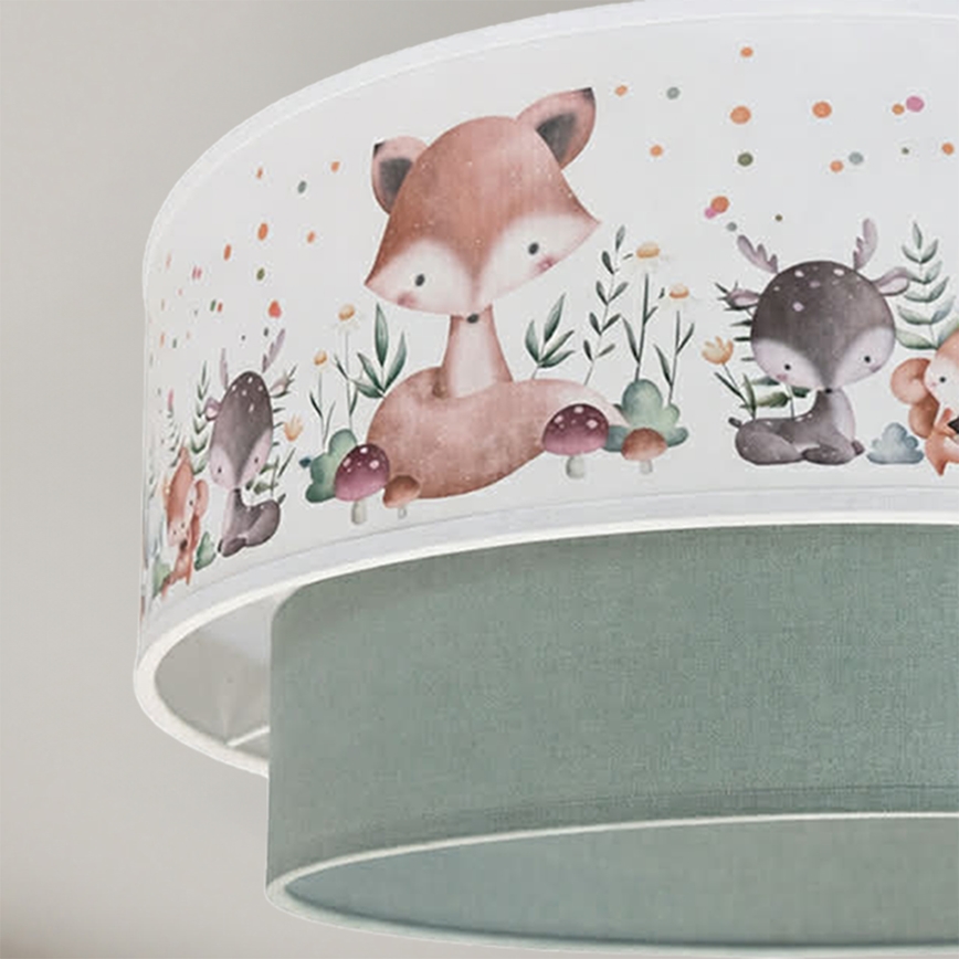 Brilagi - LED bērnu lustra uz kabeļa BOBO 1xE27/60W/230V Ø 40 cm balta/zaļa/ar dzīvnieku motīviem