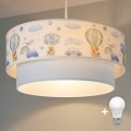 Brilagi - LED bērnu piekaramā lampa uz troses BOBO 1xE27/10W/230V Ø 40 cm krēmkrāsa/zila/ar lācīšiem