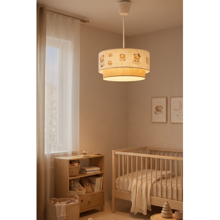 Brilagi - LED bērnu griestu lampa uz vada BOBO 1xE27/60W/230V Ø 40 cm balta/bēša/ar lāčukiem