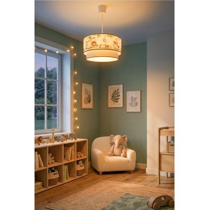 Brilagi - LED bērnu lustra ar trosi BOBO 1xE27/10W/230V Ø 40 cm krēmkrāsa/zaļš/džungļu raksts