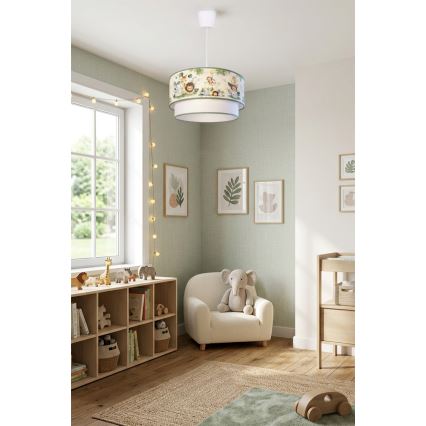 Brilagi - LED bērnu lustra ar trosi BOBO 1xE27/10W/230V Ø 40 cm krēmkrāsa/zaļš/džungļu raksts