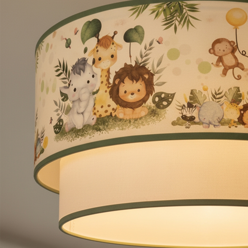Brilagi - LED bērnu lustra ar trosi BOBO 1xE27/10W/230V Ø 40 cm krēmkrāsa/zaļš/džungļu raksts
