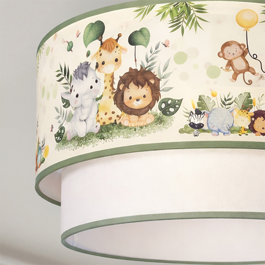 Brilagi - LED bērnu lustra ar trosi BOBO 1xE27/10W/230V Ø 40 cm krēmkrāsa/zaļš/džungļu raksts