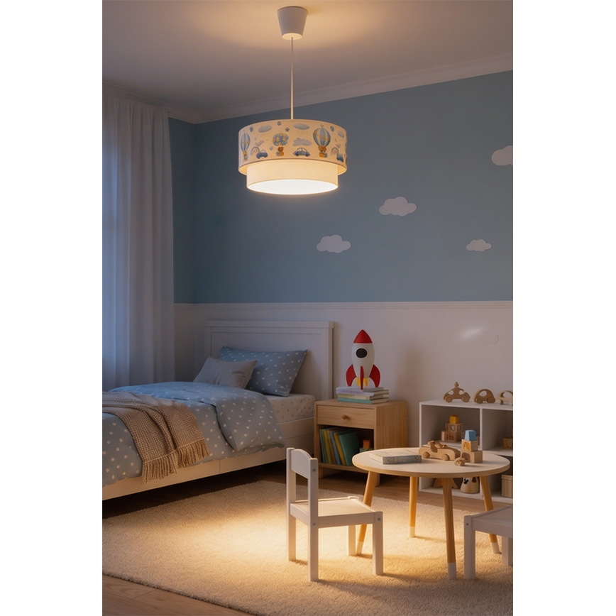 Brilagi-LED Bērnu piekaramā lustra ar vadu BOBO 1xE27/60W/230V Ø40 cm krēm./zils/lācis.