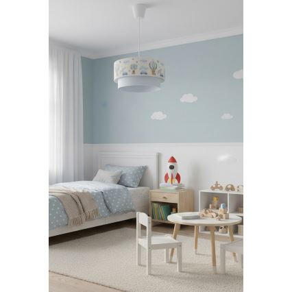 Brilagi-LED Bērnu piekaramā lustra ar vadu BOBO 1xE27/60W/230V Ø40 cm krēm./zils/lācis.