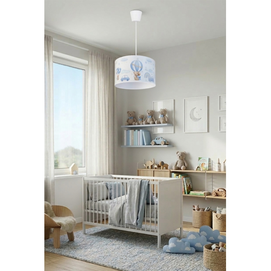Brilagi - LED bērnu piekaramā lustra BOBO uz troses 1xE27/10W/230V Ø 35 cm zila/lācīši