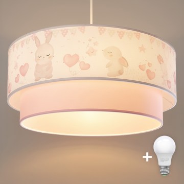 Brilagi - LED bērnu piekaramais lustrs ar vadu BOBO 1xE27/60W/230V Ø 40 cm krēmkrāsa/rozā/zaķīši