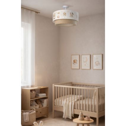 Brilagi-LED Bērnu plafons BOBO 1xE27/60W/230V Ø 40 cm balts/bēšs/ar lāci