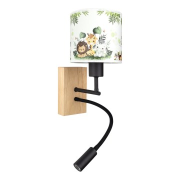 BRILAGI - LED bērnu regulējama sienas lampa BOBO WOOD, 1x E27/25W/230V + iebūvēts LED 3W, ozols/melns/balts/zaļš/džungļi