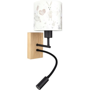 BRILAGI - LED bērnu regulējamā sienas lampa BOBO WOOD 1xE27/25W/230V + LED/3W ozols/melna/balta/zaķīši