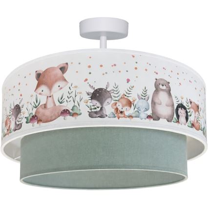 Brilagi - LED bērnu virsmas griestu lampa BOBO 1xE27/60W/230V Ø 40 cm balta/zaļa/ar dzīvnieku motīviem