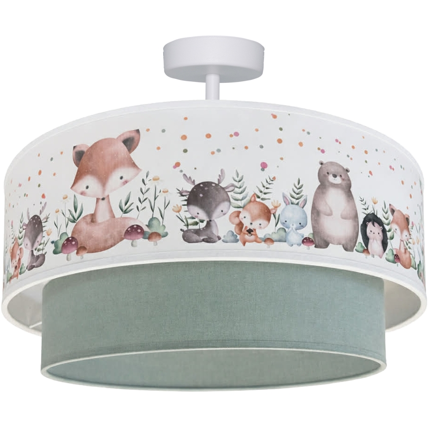 Brilagi - LED bērnu virsmas griestu lampa BOBO 1xE27/60W/230V Ø 40 cm balta/zaļa/ar dzīvnieku motīviem