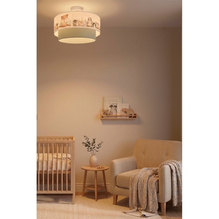 Brilagi - LED bērnu virsmas griestu lampa BOBO 1xE27/60W/230V Ø 40 cm balta/zaļa/ar dzīvnieku motīviem
