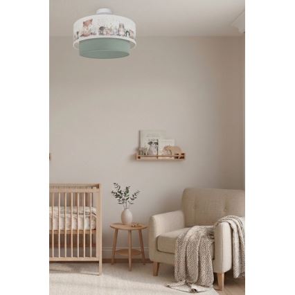 Brilagi - LED bērnu virsmas griestu lampa BOBO 1xE27/60W/230V Ø 40 cm balta/zaļa/ar dzīvnieku motīviem