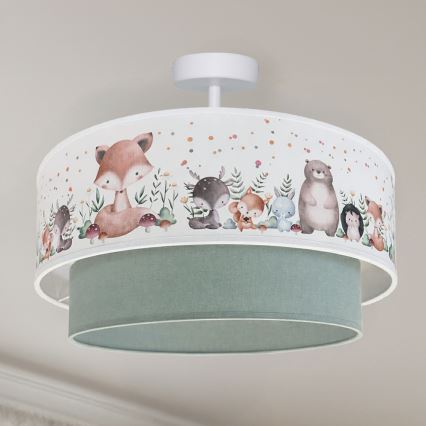 Brilagi - LED bērnu virsmas griestu lampa BOBO 1xE27/60W/230V Ø 40 cm balta/zaļa/ar dzīvnieku motīviem
