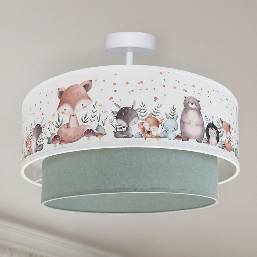Brilagi - LED bērnu virsmas griestu lampa BOBO 1xE27/60W/230V Ø 40 cm balta/zaļa/ar dzīvnieku motīviem