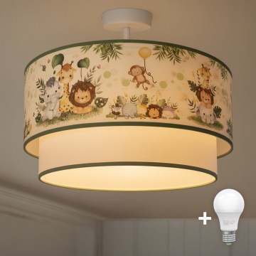 Brilagi-LED Bērnu uz virsmas montējamā griestu lampa BOBO 1xE27/60W/230V Ø 40 cm krēm./zaļ./džung.