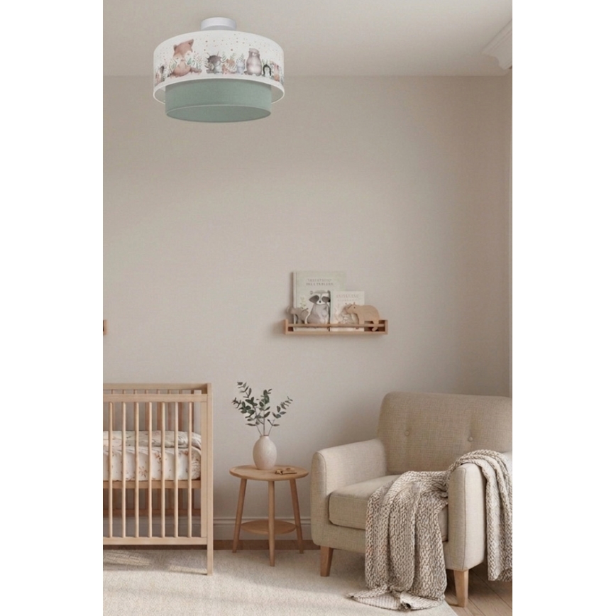 Brilagi - LED bērnu virsmas griestu lampa BOBO 1xE27/10W/230V Ø 40 cm balta/zaļa/ar dzīvnieku motīviem