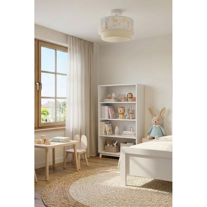 Brilagi-LED Bērnu virsmas griestu lampa BOBO 1xE27/60W/230V Ø 40 cm balta/bēša/dzīvnieku motīvs