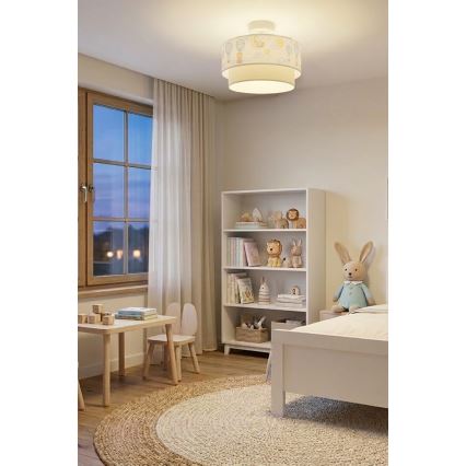 Brilagi-LED Bērnu virsmas griestu lampa BOBO 1xE27/60W/230V Ø 40 cm balta/bēša/dzīvnieku motīvs