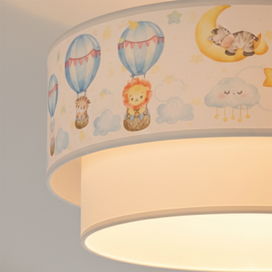 Brilagi-LED Bērnu virsmas griestu lampa BOBO 1xE27/60W/230V Ø 40 cm balta/bēša/dzīvnieku motīvs