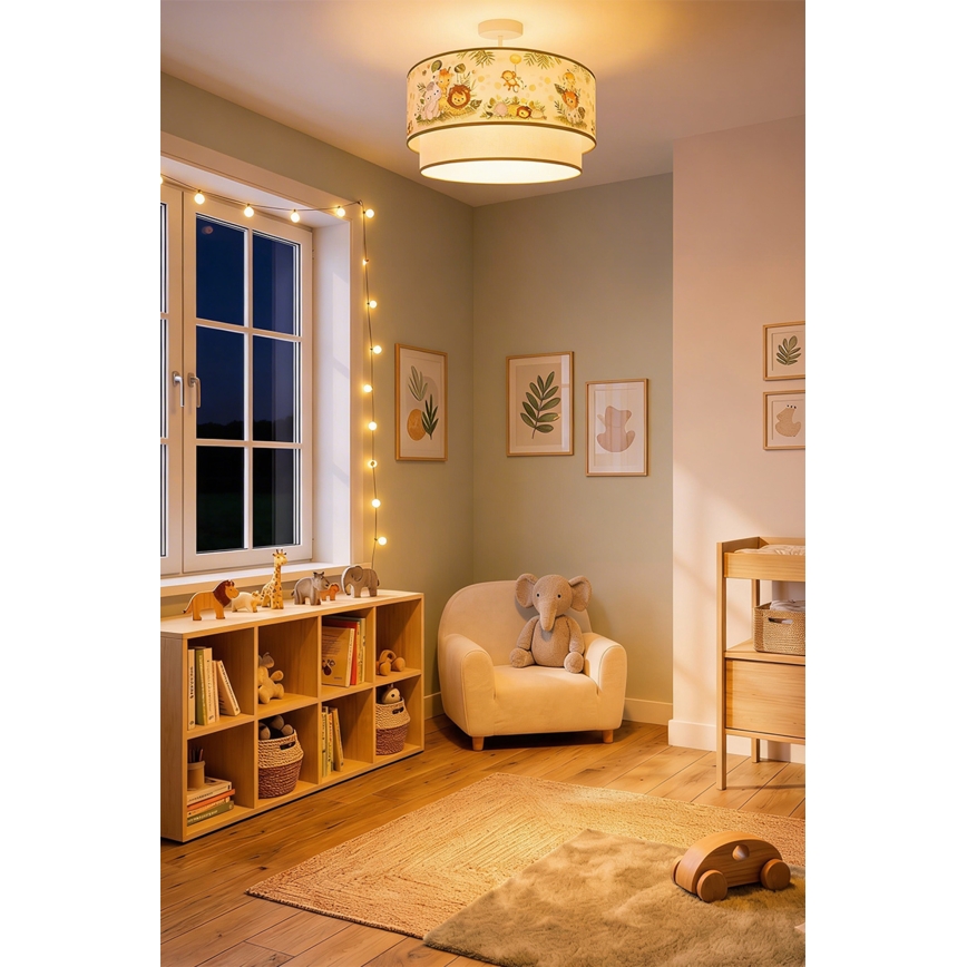 Brilagi - LED bērnu virsmas montējamā griestu lampa BOBO 1xE27/60W/230V pr. 40 cm krēmkrāsa/zaļa/džungļu