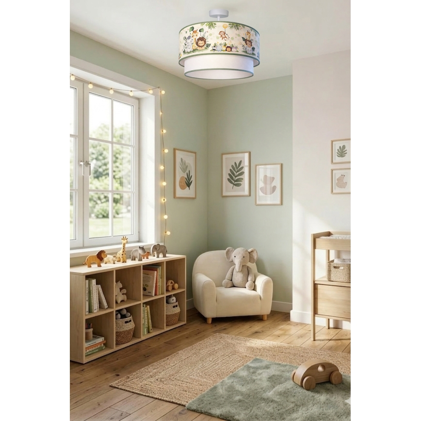 Brilagi - LED bērnu virsmas montējamā griestu lampa BOBO 1xE27/60W/230V pr. 40 cm krēmkrāsa/zaļa/džungļu