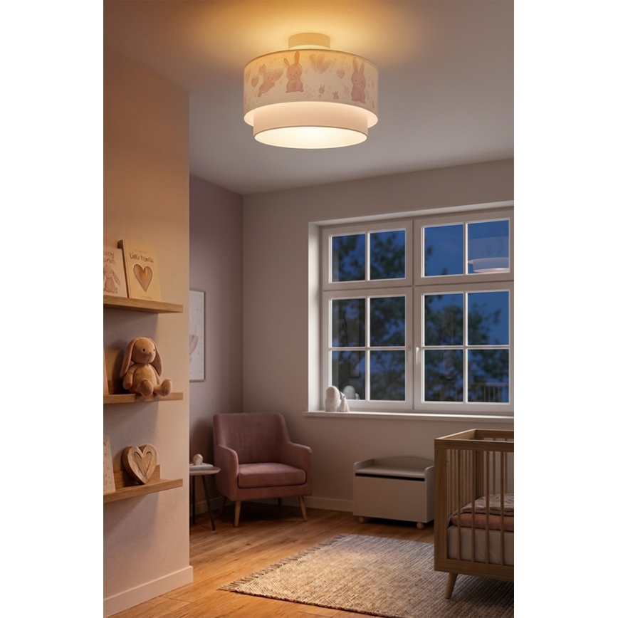 Brilagi - LED bērnu virsmas griestu lampa BOBO 1xE27/60W/230V Ø 40 cm krēmkrāsaina/pelēka/ar zaķīšiem