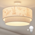 Brilagi - LED bērnu virsmas griestu lampa BOBO 1xE27/60W/230V Ø 40 cm krēmkrāsaina/pelēka/ar zaķīšiem