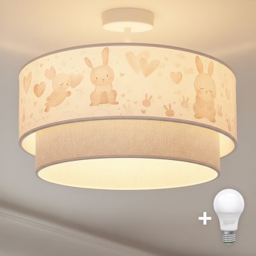 Brilagi - LED bērnu virsmas griestu lampa BOBO 1xE27/60W/230V Ø 40 cm krēmkrāsaina/pelēka/ar zaķīšiem