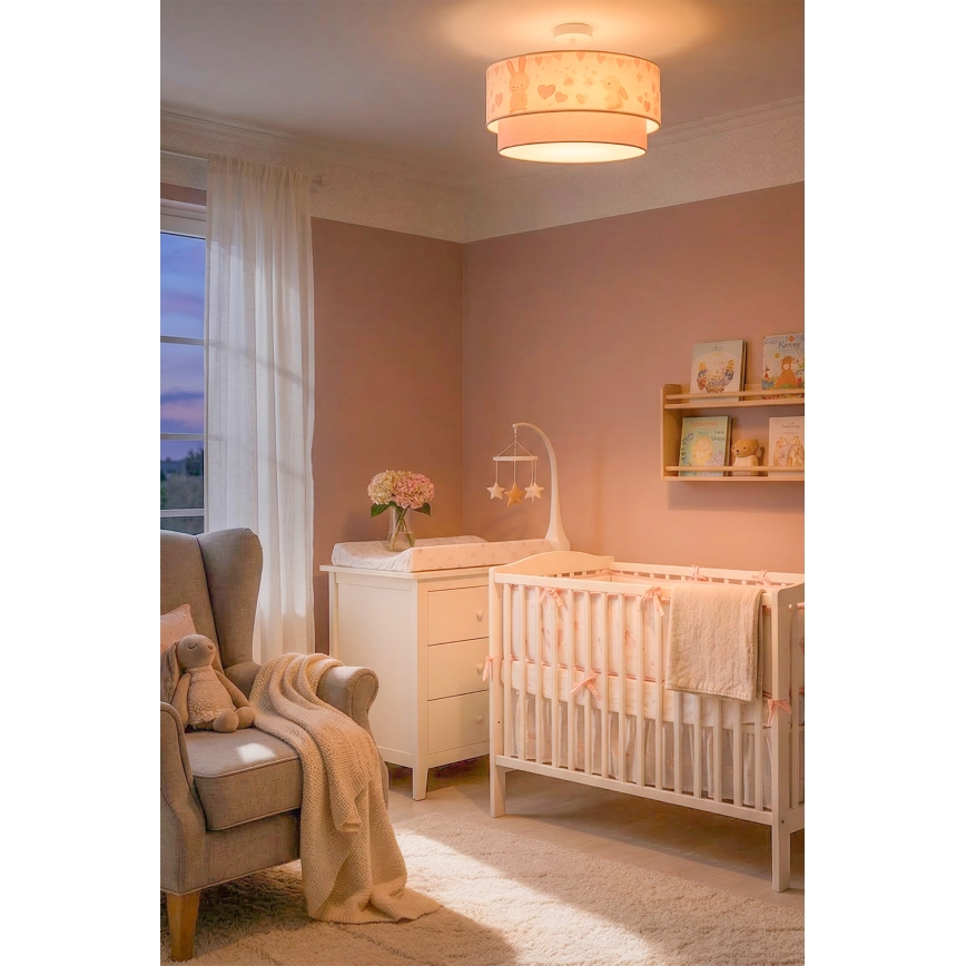 Brilagi - LED bērnu virsmas griestu lampa BOBO 1xE27/60W/230V pr. 40 cm krēmkrāsas/rozā/ar zaķīšiem