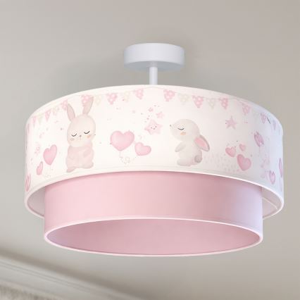 Brilagi - LED bērnu virsmas griestu lampa BOBO 1xE27/60W/230V pr. 40 cm krēmkrāsas/rozā/ar zaķīšiem