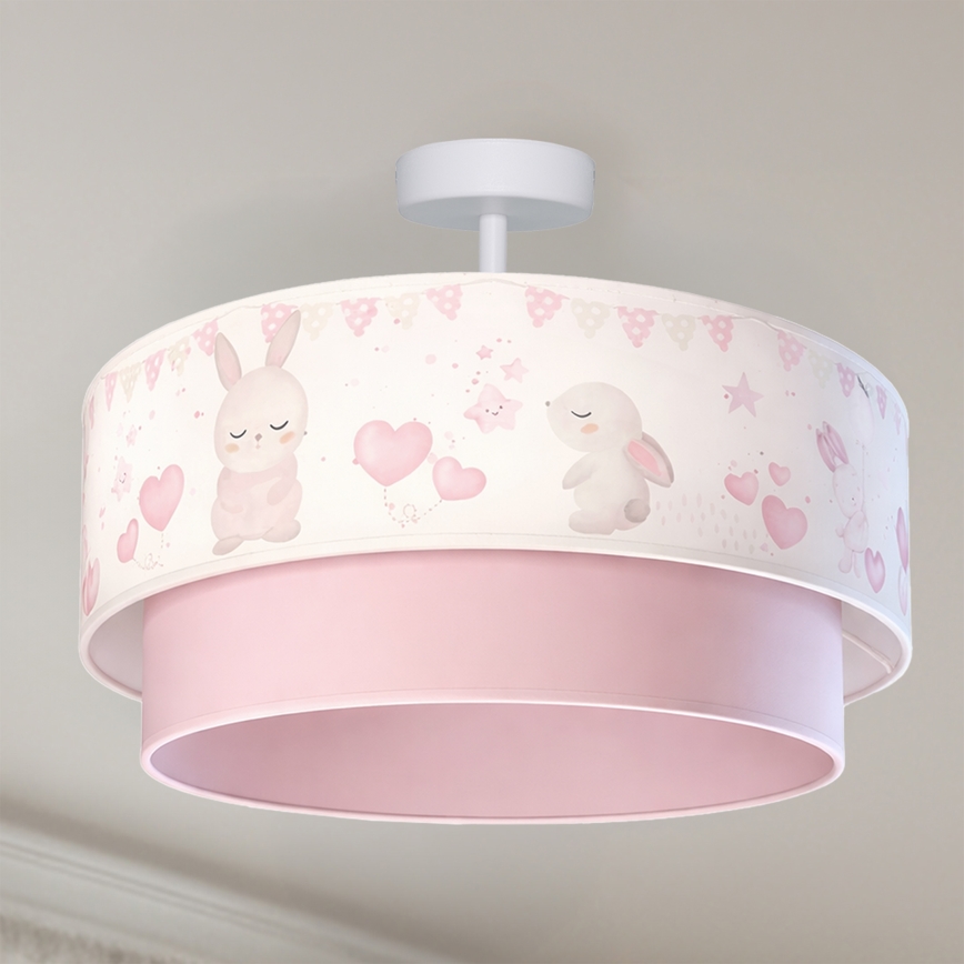 Brilagi - LED bērnu virsmas griestu lampa BOBO 1xE27/60W/230V pr. 40 cm krēmkrāsas/rozā/ar zaķīšiem