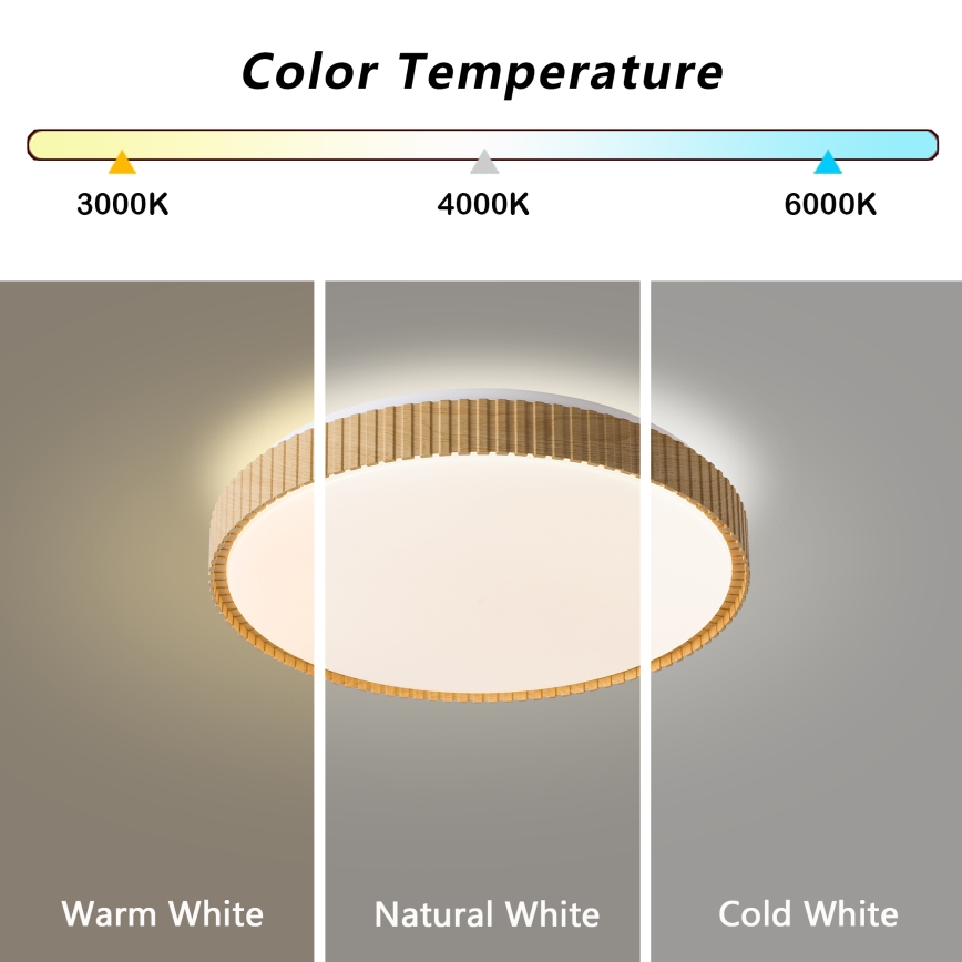 Brilagi - aptumšojama LED griestu lampa CORVO LED/72W/230V 3000-6000K, koka dekors, diametrs 50 cm + tālvadības pults