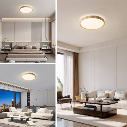 Brilagi - aptumšojama LED griestu lampa CORVO LED/72W/230V 3000-6000K, koka dekors, diametrs 50 cm + tālvadības pults