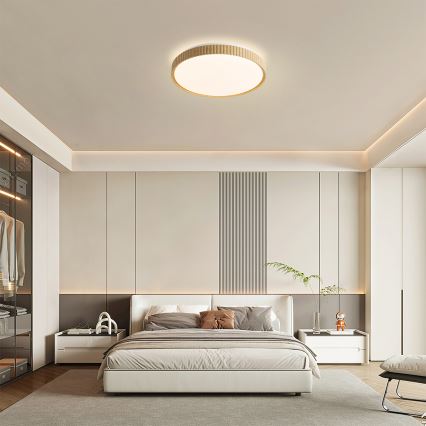 Brilagi - aptumšojama LED griestu lampa CORVO LED/72W/230V 3000-6000K, koka dekors, diametrs 50 cm + tālvadības pults
