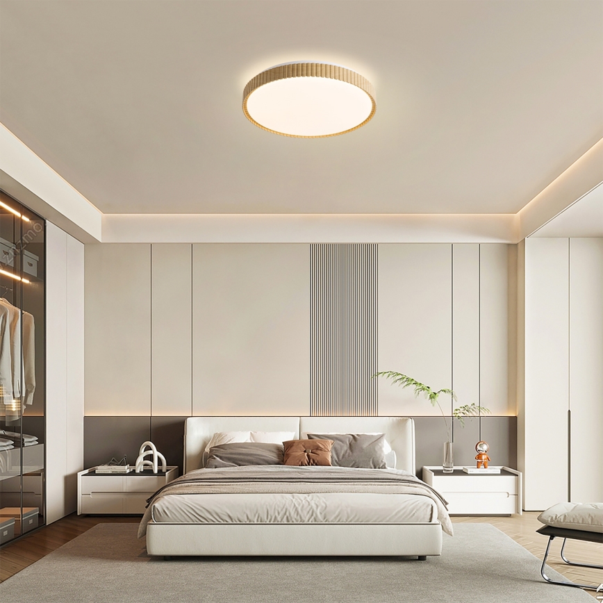 Brilagi - aptumšojama LED griestu lampa CORVO LED/72W/230V 3000-6000K, koka dekors, diametrs 50 cm + tālvadības pults