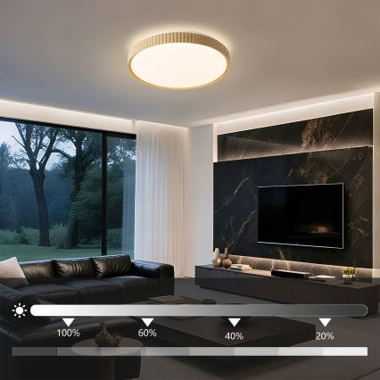 Brilagi - aptumšojama LED griestu lampa CORVO LED/72W/230V 3000-6000K, koka dekors, diametrs 50 cm + tālvadības pults