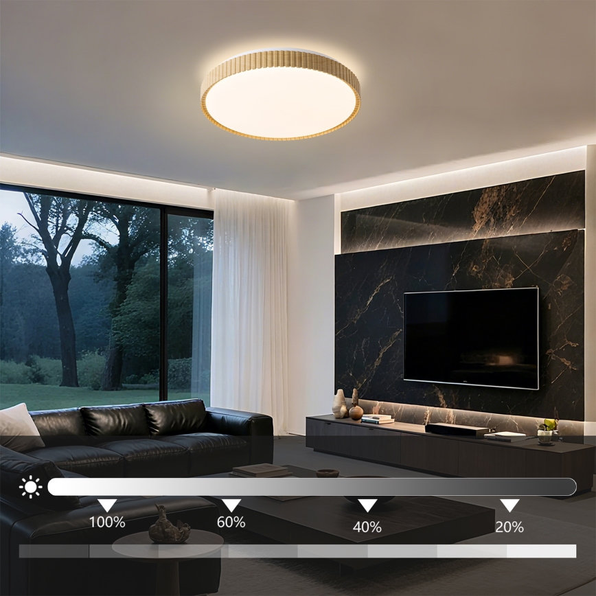 Brilagi - aptumšojama LED griestu lampa CORVO LED/72W/230V 3000-6000K, koka dekors, diametrs 50 cm + tālvadības pults