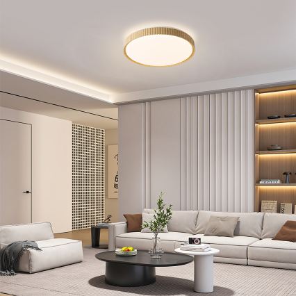 Brilagi - aptumšojama LED griestu lampa CORVO LED/72W/230V 3000-6000K, koka dekors, diametrs 50 cm + tālvadības pults