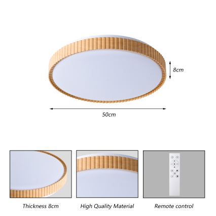 Brilagi - aptumšojama LED griestu lampa CORVO LED/72W/230V 3000-6000K, koka dekors, diametrs 50 cm + tālvadības pults